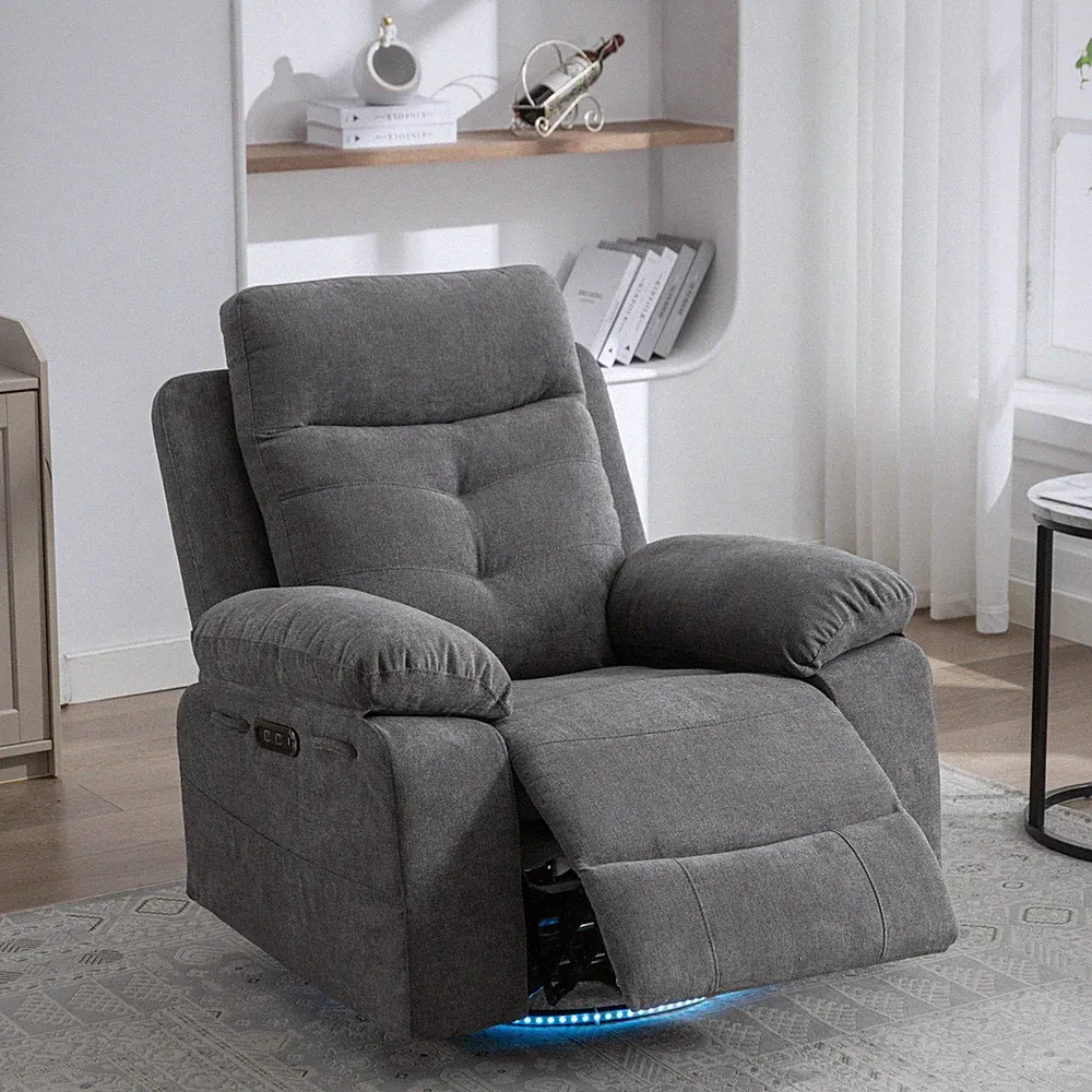 270° Swivel Power Recliner Chair w/ Built-in Speakers & LED Lights & USB Ports