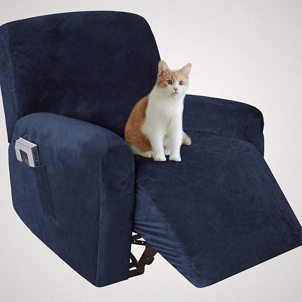 4 Pieces Velvet Recliner Couch Covers, Stretch Single Seat Recliner Slipcover...