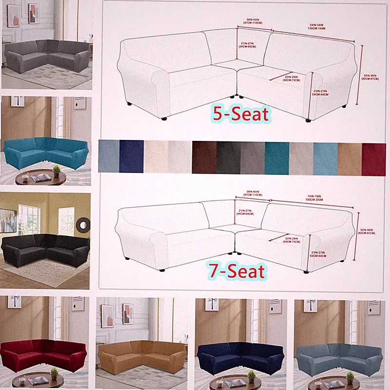 5/7 Seat L Shape Sectional Recliner Sofa Covers Velvet Stretch Corner Protector