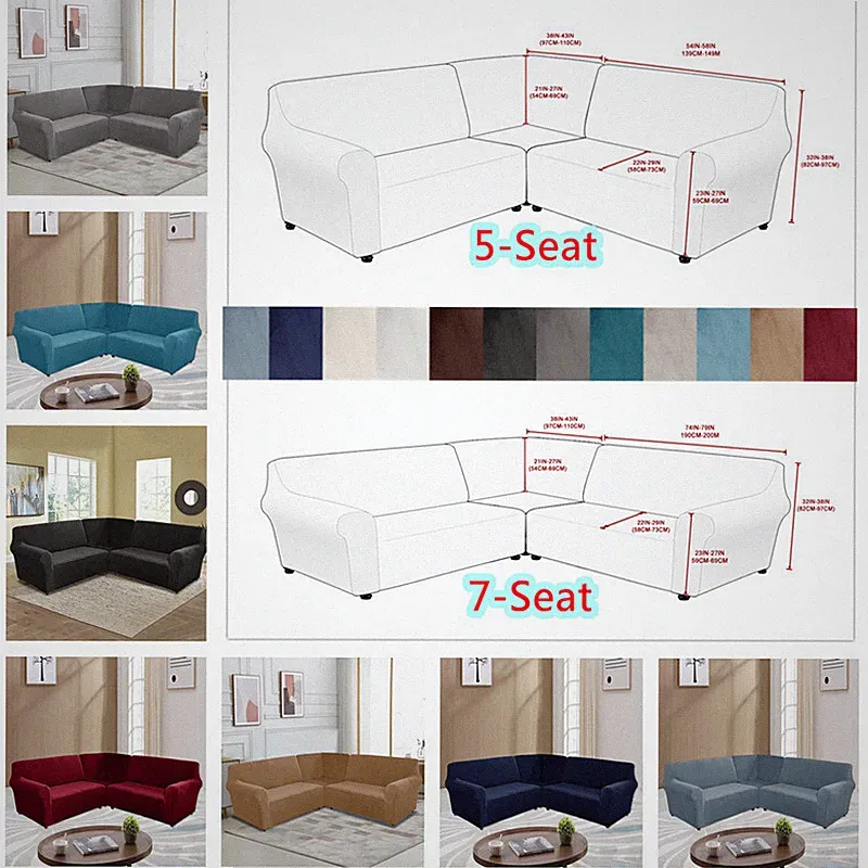 5 Seater / 7 Seater L-Shape Recliner Sofa Cover Velvet Stretch Corner Protector