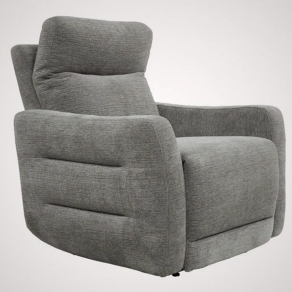 Eddie 38 Inch Power Lay Flat Recliner Chair- Gray Chenille- Power Headrest