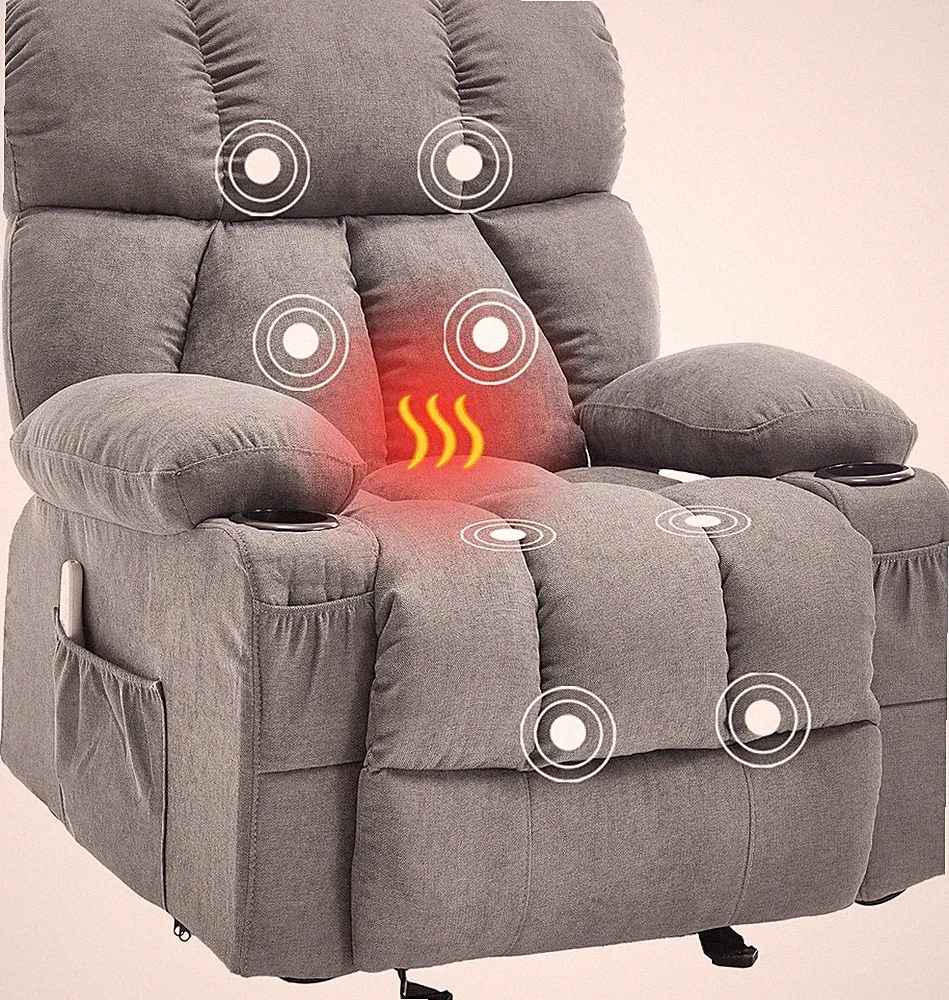 Ergonomic Massage Rocker Recliner Chair with Heat, Vibration & USB Port - Grey
