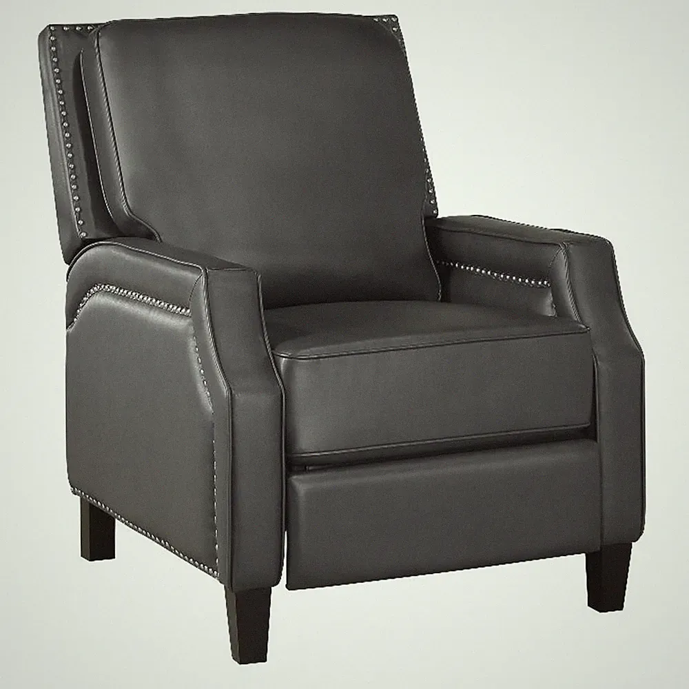 Lexicon Berenson Faux Leather Upholstered Push Back Recliner in Gray Color