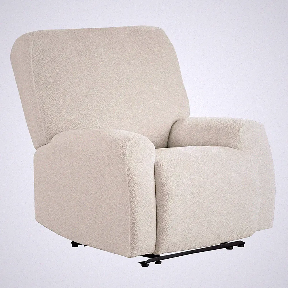 Mainstays Boucle Stretch-to-Fit Fabric Recliner Slipcover, 4-Piece, Beige