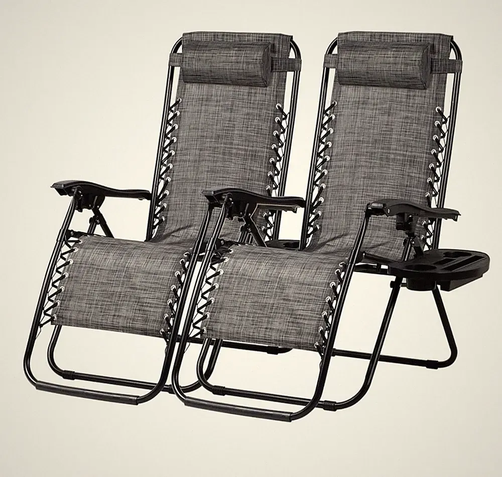 Nazhura Set of 2 Relaxing Recliners Patio Chairs Adjustable Steel Mesh
