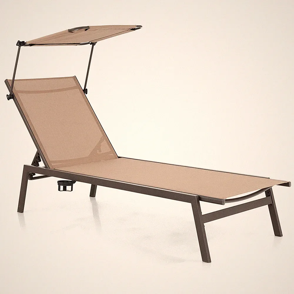 Outdoor Chaise Lounge Chair with Sunshade 6-Level Adjustable Recliner Backyard