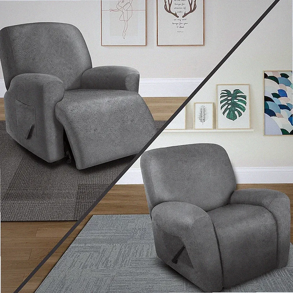Oversize Leather Look Recliner Chair Covers - 4 Piece Set, Light Grey