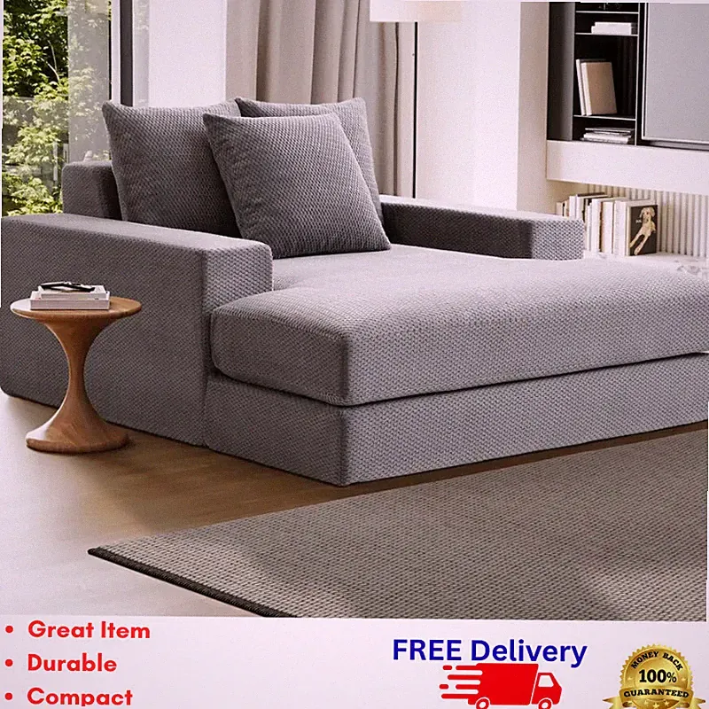 Oversized Upholstered Foam Lounger Chair Gray with Pillows Cozy Seating New