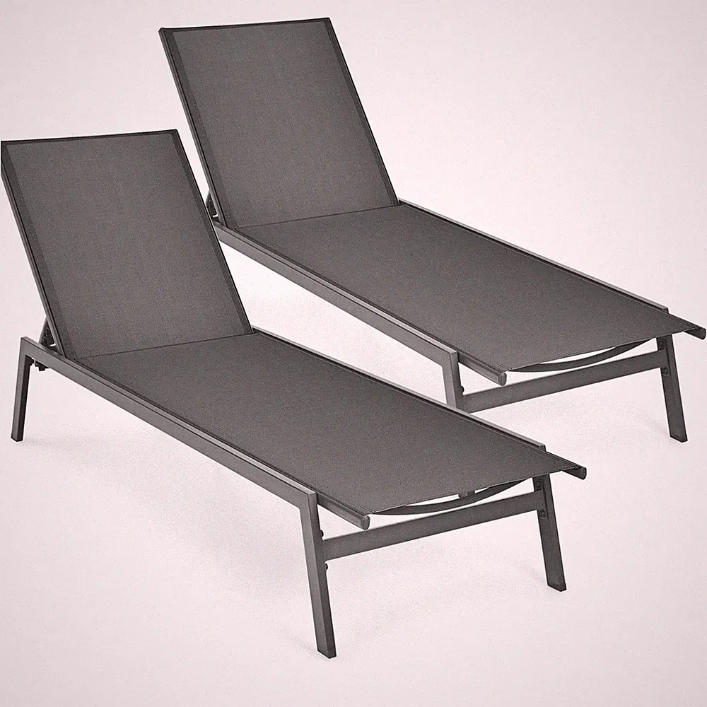 Patiojoy 2 PCS Patio Lounge Chair Chaise Recliner Back Adjustable Garden Gray