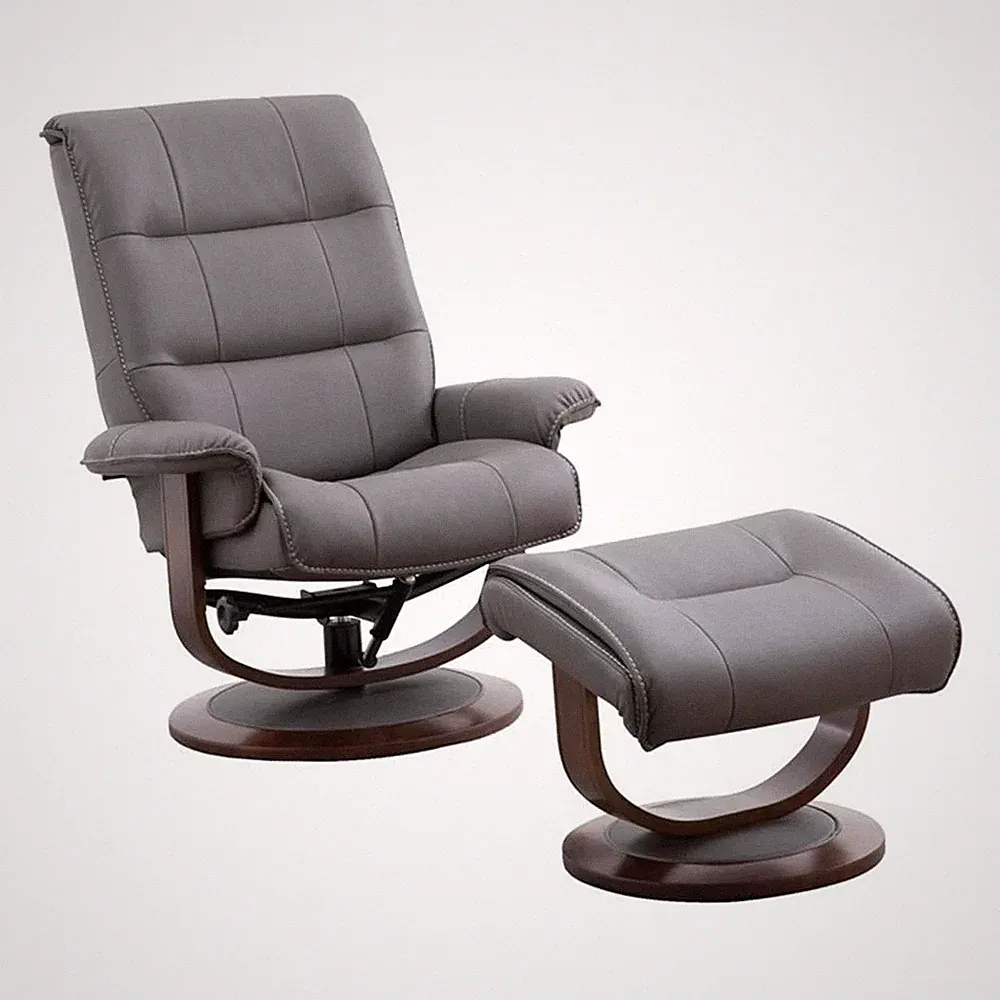 Pemberly Row Fabric Manual Reclining Swivel Chair and Ottoman in Haze Gray