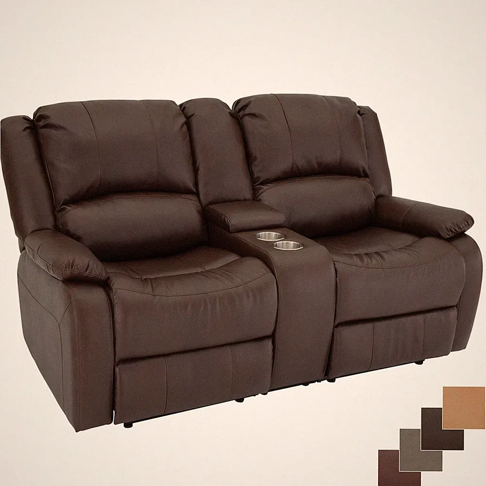 RecPro Charles 67" Double RV Zero Wall Hugger Recliner Sofa W/ Console Mahogany