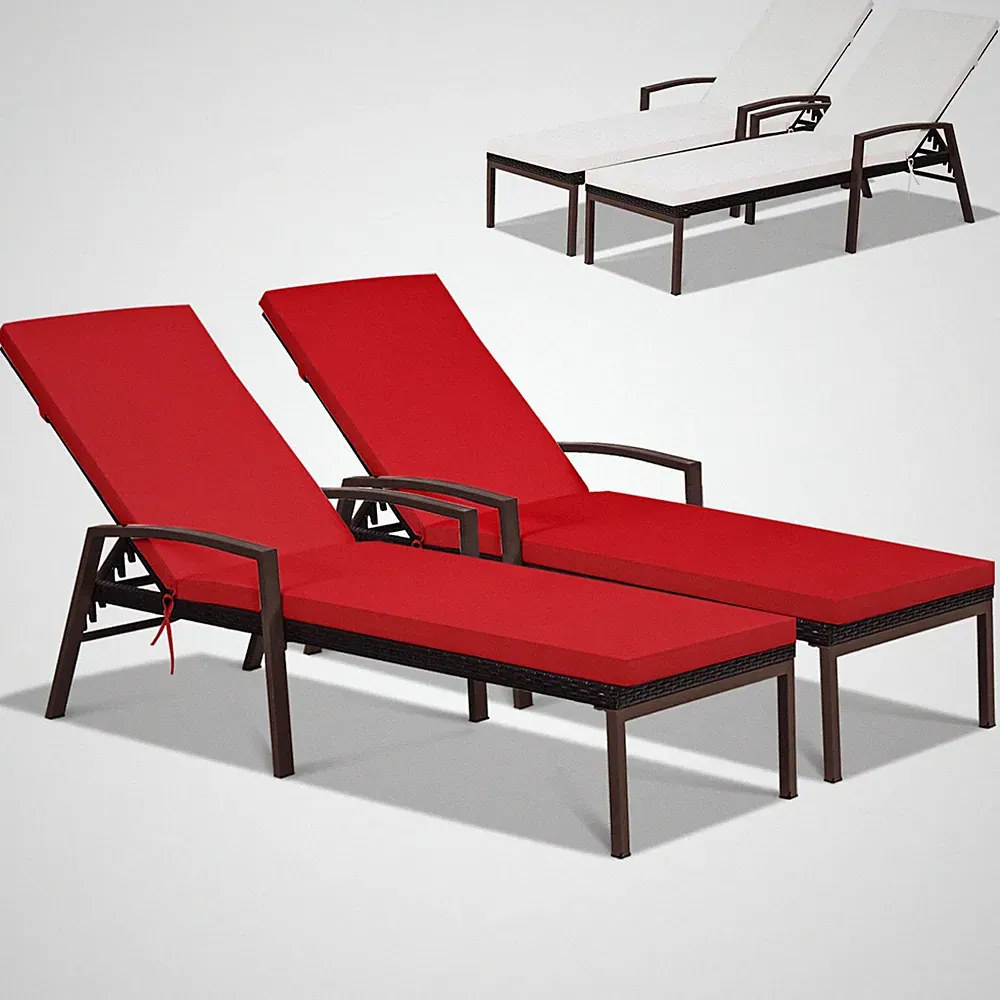 Set of 2 Patio Rattan Chaise Lounge Chair Outdoor Reclining Chaise Sun Lounger