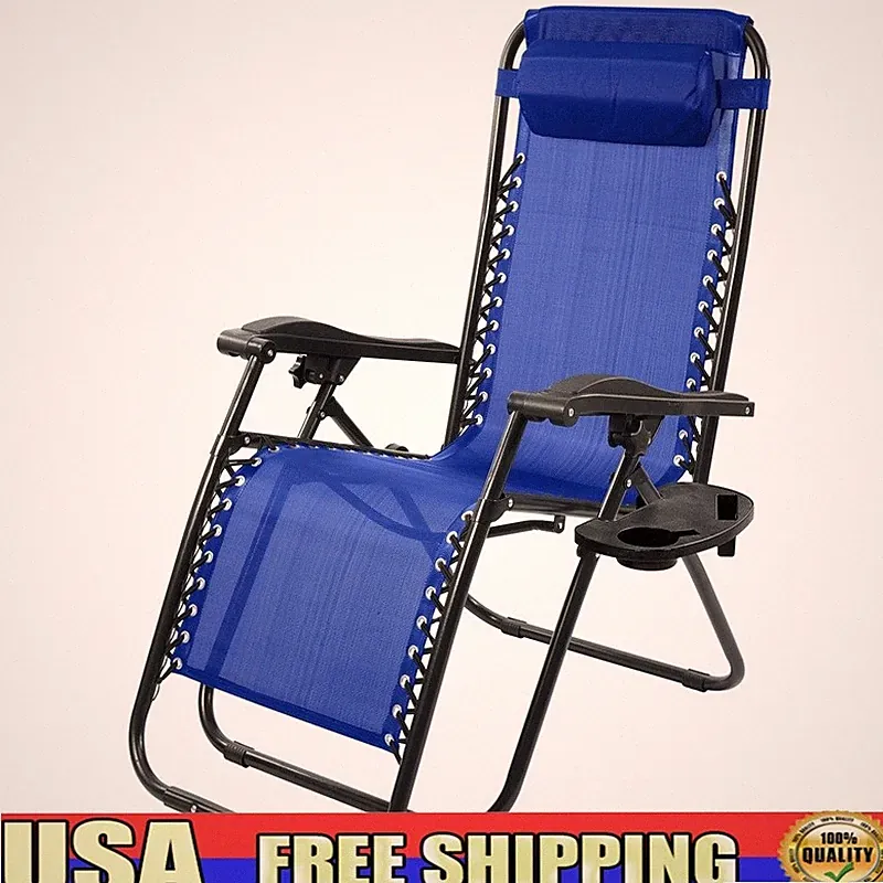 Zero Gravity Outdoor Reclining Lounge Chair W/ Headrest Cup Holder Foldable New